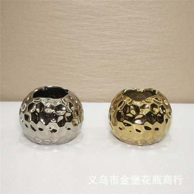 Gold Silver New Small Balls Electroplated Ceramic Small Flower Pot Decoration Crafts Vase Ornaments Vase Decoration