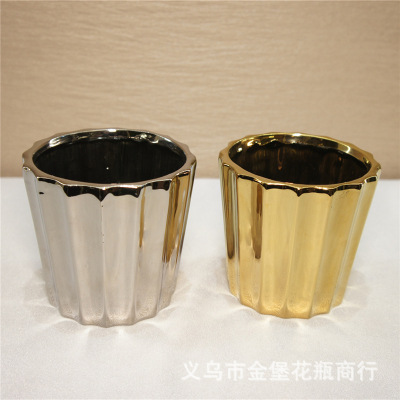 European Luxury Luxury Luxury New Chinese Gold Ceramic Flowerpot Atmospheric Gold Silver Plating Small Flower Pot Crafts