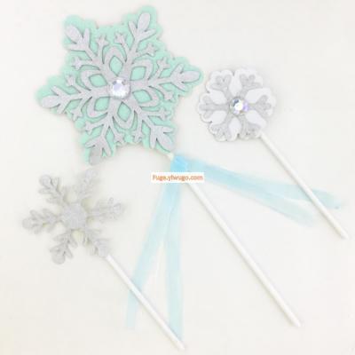 Birthday cake decoration plug-in card party dessert table snowflake plug-in double layer with diamond 3pcs blue and pink