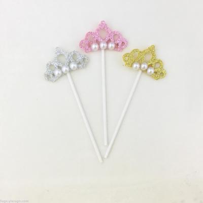 Manufacturers direct sale party supplies birthday decoration pearl crown cake plug - in crown plug - in