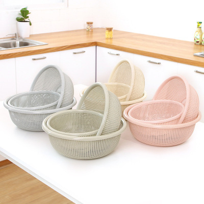 Three-piece creative hollow-out washing basket plastic dripping basket kitchen round drip basket