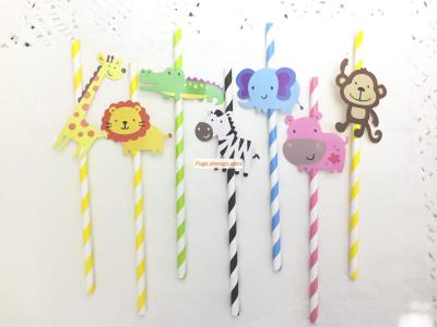 Cartoon animal cake decoration card elephant monkey giraffe crocodile 7 straw 7pcs