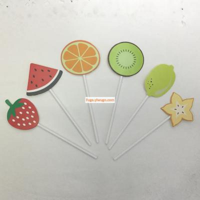 Birthday cake decoration plug-in card party dessert table fruit accessories strawberry watermelon orange lime 6pcs