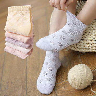 Children's socks baby socks spring and summer new cotton cotton love mesh ship socks children's cotton socks