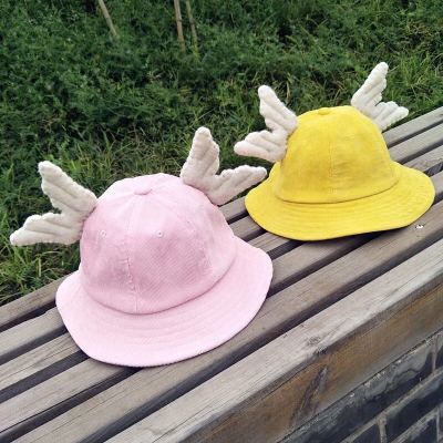 Qiu Suo Original Angel Wing Corduroy Basin Cap lovers Small Fresh Rabbit Hair Basin Cap lovers outing Sun Hat