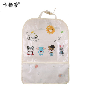 Cartoon linen seat back pocket for car seat back pocket pocket for baby seat back anti-kicking pad