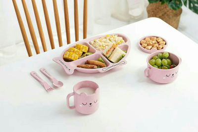 J06-6145 Environmental Protection Flying Model Wheat Straw Dish Plate Separated Dish with Spoon Fork