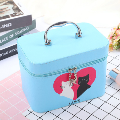 Cosmetic Bag Portable Korean Simple Cute Girl Heart Large Capacity Product Box Multi-Functional Layer Portable Storage Box