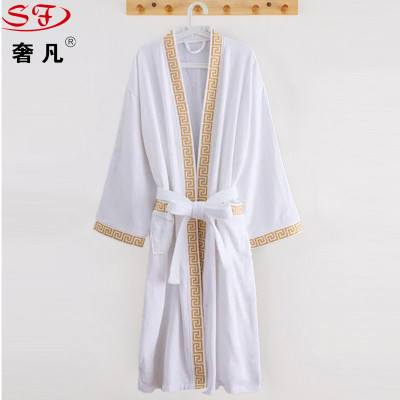 Hotel full cotton adult bathrobe wholesale Great Wall lattice embroidered cotton bathrobe custom embroidery logo export