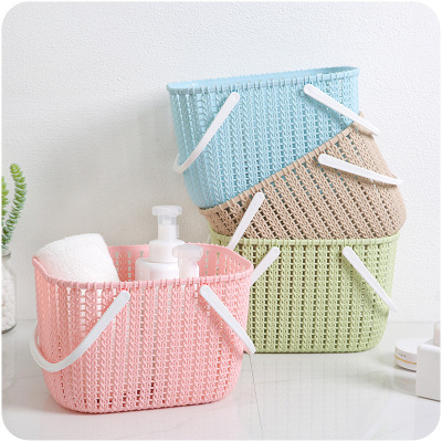 Table top plastic hand basket receive basket portable imitation rattan woven bathroom bath receive basket