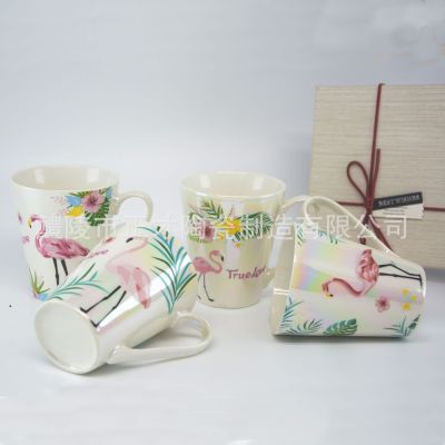 Pearl glaze mug flamingo cup ceramic water cup rainbow glaze ceramic cup can be customized advertising cup