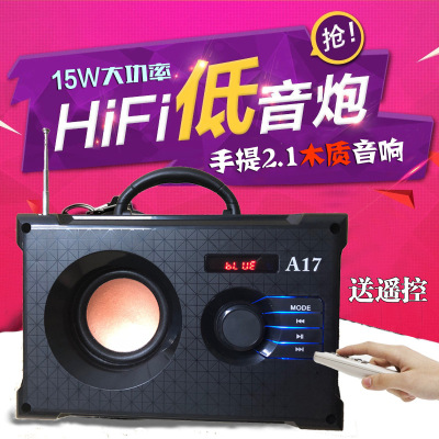 A17 new portable wooden bluetooth speaker subwoofer card microphone with mobile phone speaker holder