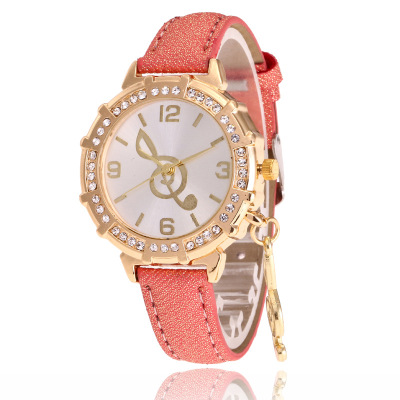 Cross-border hot style belt set with diamond casual ladies watch fashion note pendant girls decorative quartz diamond