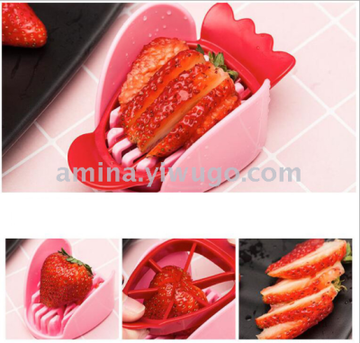 Creative Multifunctional Fruit Slicer Fruit-Cuttng Device Four-Piece Three-in-One Plastic Strawberry Slicer
