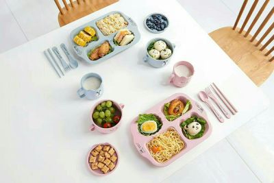 J06-6144 Environmentally friendly wheat straw children's tableware covers equipped with chopsticks, spoons and forks
