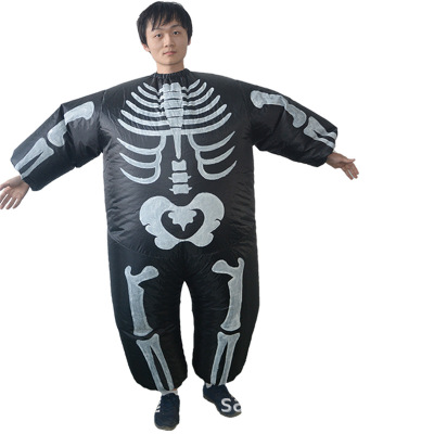 A novelty skeleton inflatable costume for holiday party performance