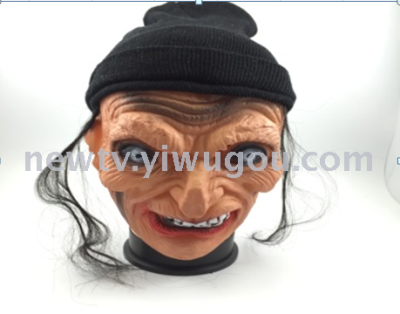 Halloween horror mask the new black hair hat witch mask latex plastic mask