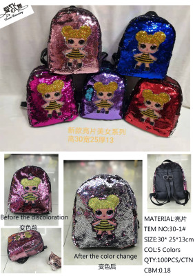 Surprise doll color change sequin backpack parent-child backpack children's backpack student cartoon bag creative bag