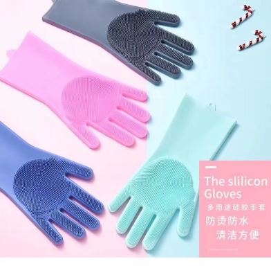 Tiktok Multi-Functional Silicone Gloves High Temperature Resistant Cleaning Brush Dishwashing without Hurting Hands Bathroom Kitchen Cleaning Household Gloves