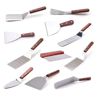 Factory Direct Cooking Shovel Wooden Handle Stainless Steel Shovel Steak Spatula Pancake Barbecue Multi-Purpose Oblique Shovel