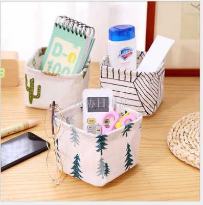 Cotton and Linen Desktop Storage Box Office Desk Stationery Storage Basket Dressing Table Cosmetics Clutter Organizing Box