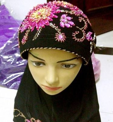 Muslim Handmade Beaded Headscarf Malay Veil Simple Pullover