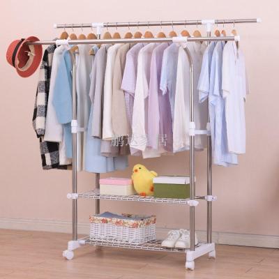 Double pole clothes hangers indoor hangers floor hangers folding clothes hangers stainless steel double layer clothes 