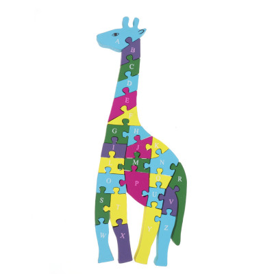 Jokincy Wooden Giraffe Animal Puzzle 26 Pieces English Letters and Numbers Puzzle Blocks