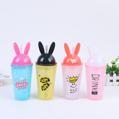 Nifty and lovely rabbit ear modelling many color net red popular drink cup milk tea cup color style diversity