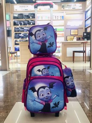 Factory direct marketing new 3-piece press mold school bag children pull bar bag bag can be separated
