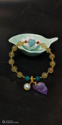 Natural hair crystal bracelet with amethyst energy stone pendant