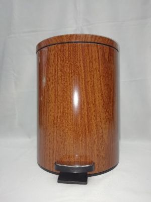 Wood Grain Stainless Steel Trash Can Pedal Toilet Pail Step Slow Drop Trash Can Hotel Lobby Home