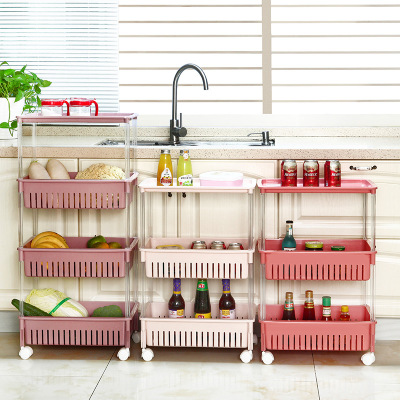 Plastic three-layer sliding wheel type flat storage rack clothing storage and organizing rack kitchen rack