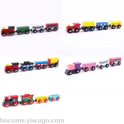 Jokincy Children's Educational Magnet Toy Wooden Painted Four-Section Magnetic Train Trackless Wooden Train