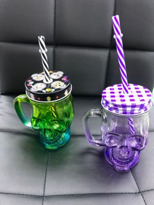Creative skull glass drink straw milk ice cream