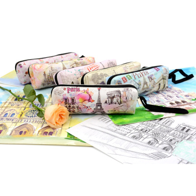 Paris tower PU leather digital printing student stationery receiving small pen bag manufacturers direct spot wholesale