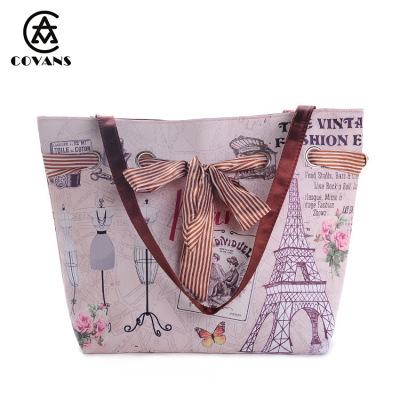 The PU leather digital printing lady bowknot ribbon large bag single-shoulder bag gift to be customized