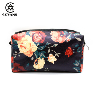 PU leather digital printing bag with large capacity for cosmetic bag ladies take cosmetic bag to order