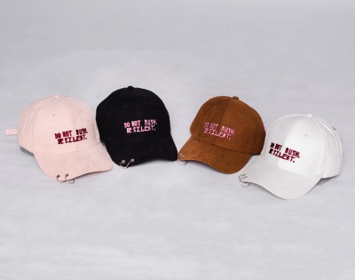 Solid color suede iron ring baseball cap mixed with color letters to go with motorcycle men and women cap winter new