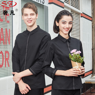 Waiters and waitresses long sleeved workwear men's and women's restaurants hot pot restaurant uniforms fast food 