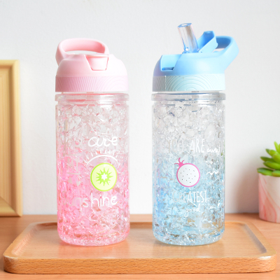 Summer ice cup TRITAN double layer plastic ice cup crushed ice cup straw water cup gradient fruit ice cup