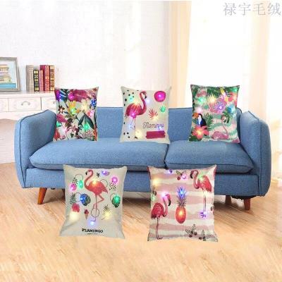 Creative custom export hot LED lights glow flamingo pillow new color cushion cover manufacturers direct sales