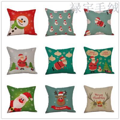 Cross-Border Supply Amazon Wish Christmas Cartoon Elderly Linen Pillow Cover Sofa Cushion Factory Direct Sales