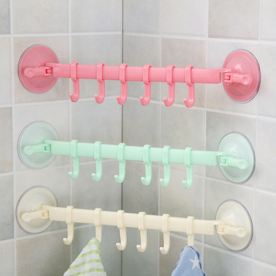 Lock type strong suction cup 6 hook home wall bathroom plastic traceless 6 hook towel