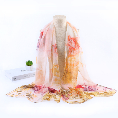 Landscape Painting Printed Light Silk Scarf Women's Long Scarf Summer Travel Sun Protection Shawl Vintage Scarf