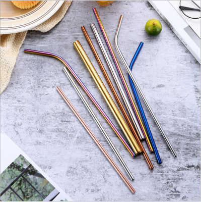 304 Stainless Steel Pipette Metal Beverage Elbow Color Electroplated Color Pearl Milk Tea Environmental Protection Straw