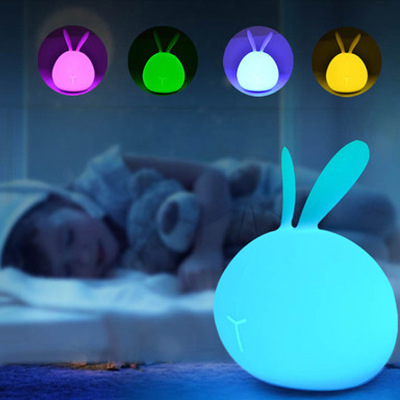 Moon rabbit night light sleep creative dream adorable rabbit silicone decompression pat children 's bedroom lamp bedside charge