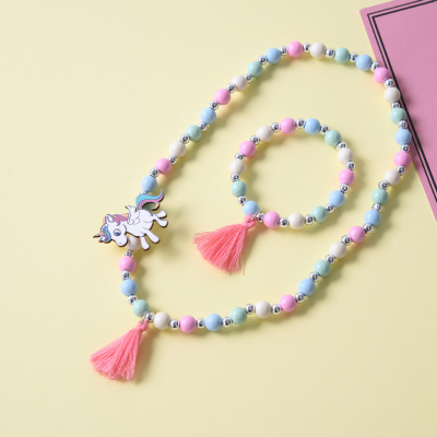 Super cute unicorn wooden bead children's necklace necklace beaded children's bracelet