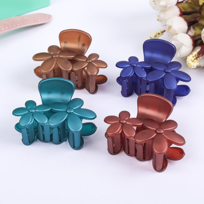 New style hairpin clip pure color simple hair pony tail clip headgear clip double flower hair catch head jewelry factory