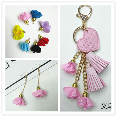 Summer new chiffon rose ornaments accessories manual DIY tassel earring mobile phone case key chain pendant